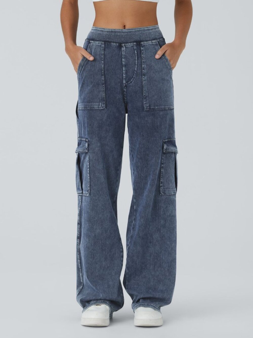 Halara Mid Rise Pockets Straight Leg Casual Cargo Soft Jogger Jeans